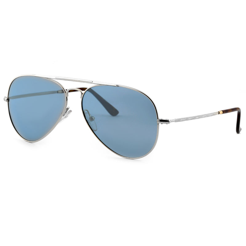 Polarized Pilot Sunglasses Sanches Eyewear Silver Frame with Blue Miror Lens Large
