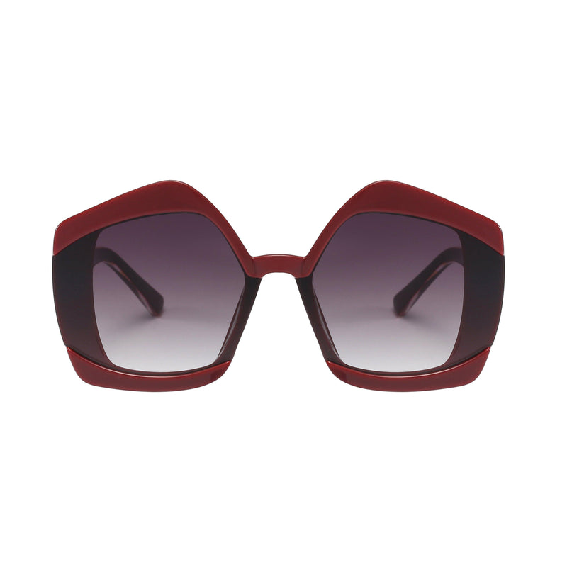 UV400 Woman Fashion  Irregular Shape Sunglasses Sanches Eyewear Burgundy Frame Black Gradient Lens PK08-PRD03