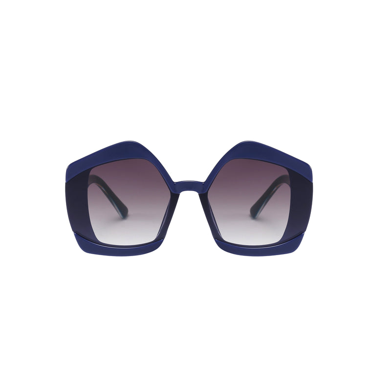 UV400 Woman Fashion  Irregular Shape Sunglasses Sanches Eyewear Navy Frame Black Gradient Lens PK08-PRD04