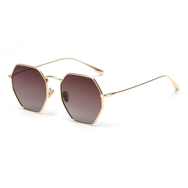 UV400 Hexagonal Metal Fashion Sunglasses Sanches Eyewear Gold Frame Brown Gradient Lens PK15-CLK04