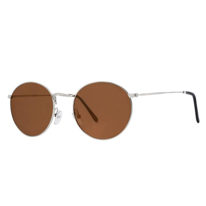 Polarized Round Sunglasses Sanches Retro Eyewear Silver Frame Brown Lenses