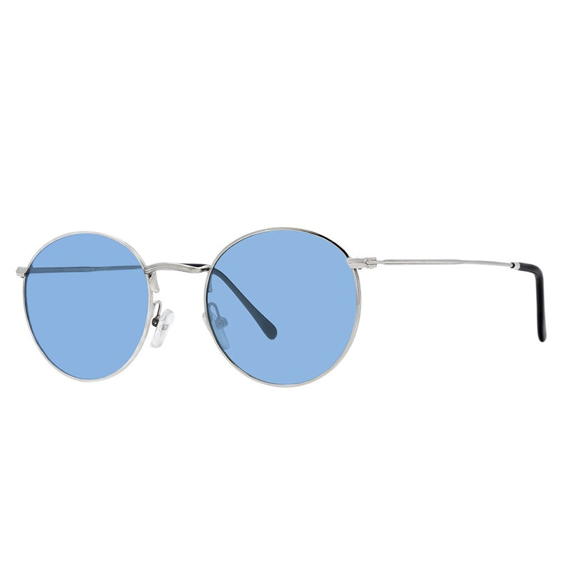 Polarized Round Sunglasses Sanches Retro Eyewear Silver Frame Blue Lenses