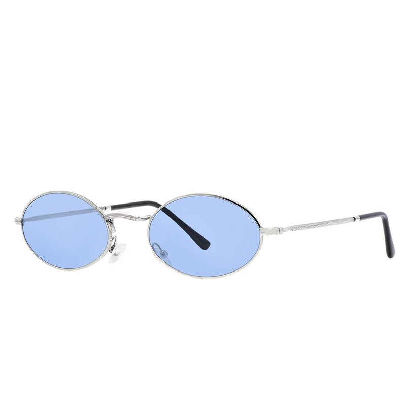 Super Vintage Polarized Oval Sunglasses Sanches Lilly Silver Eyewear Blue Lenses