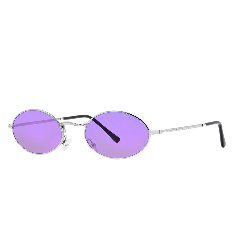 Super Vintage Polarized Oval Sunglasses Sanches Lilly Silver Eyewear Purple Lenses