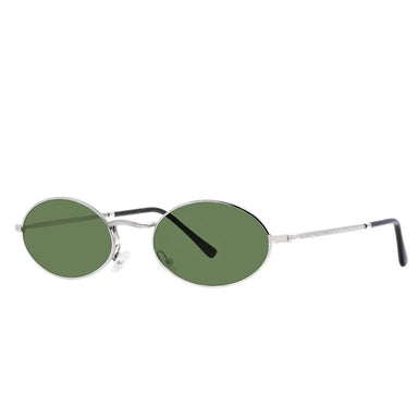 Süper Vintage Polarized Oval Sunglasses Sanches Lilly Silver Eyewear Green Lenses
