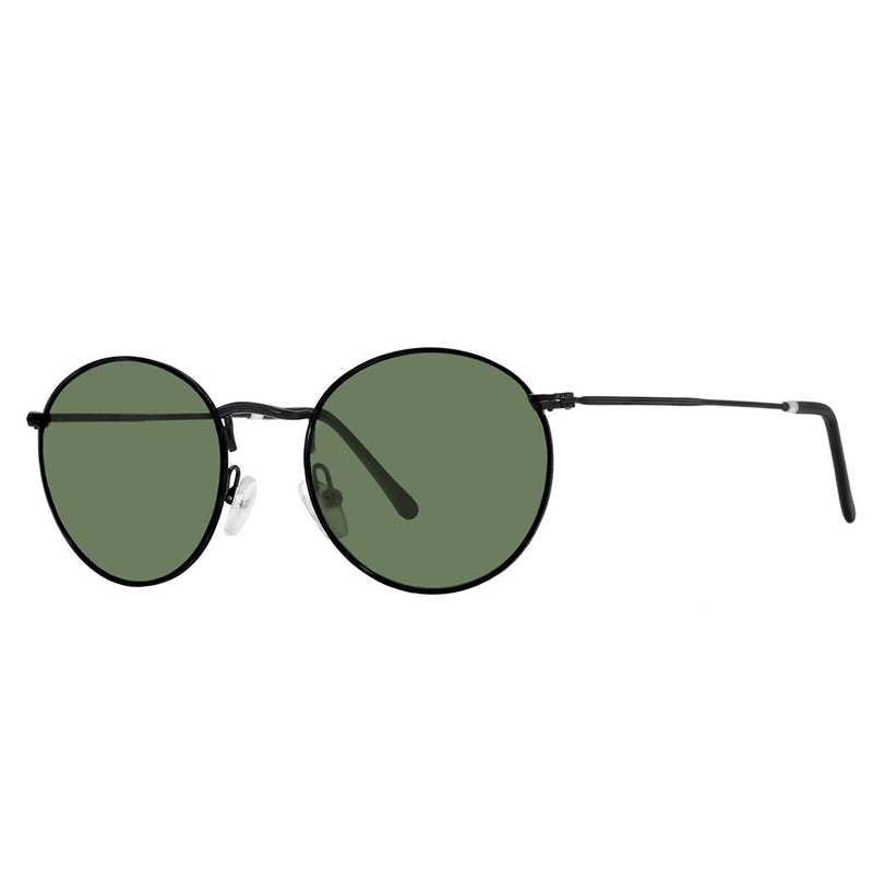 Polarized Round Sunglasses Sanches Retro Eyewear Black Frame Green Lenses