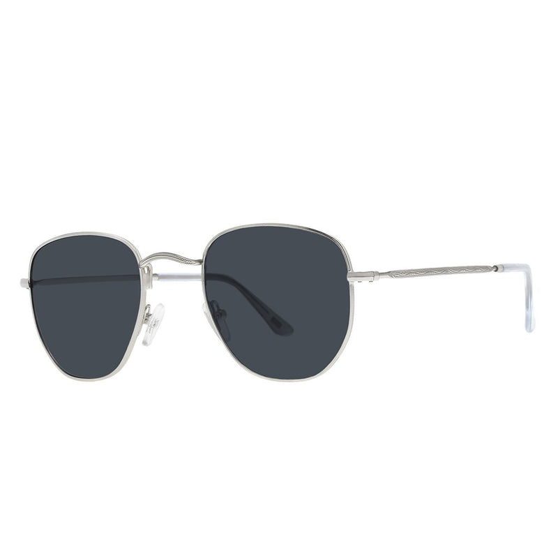 Polarized Hexagonal Sunglasses Vogs 630A Silver Eyewear Smoked Grey Lenses