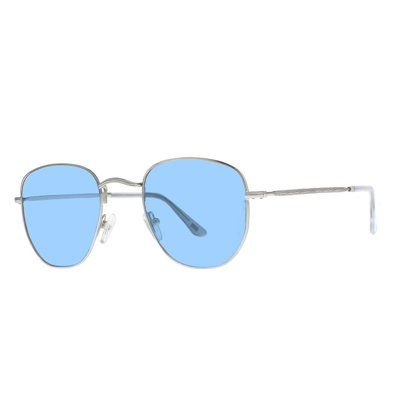 Polarized Hexagonal Sunglasses Vogs 630A Silver Eyewear Blue Lenses