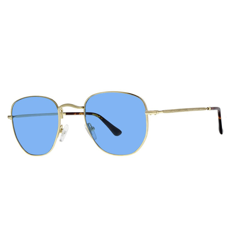 Polarized Hexagonal Sunglasses Vogs 630A Gold Eyewear Blue Lenses