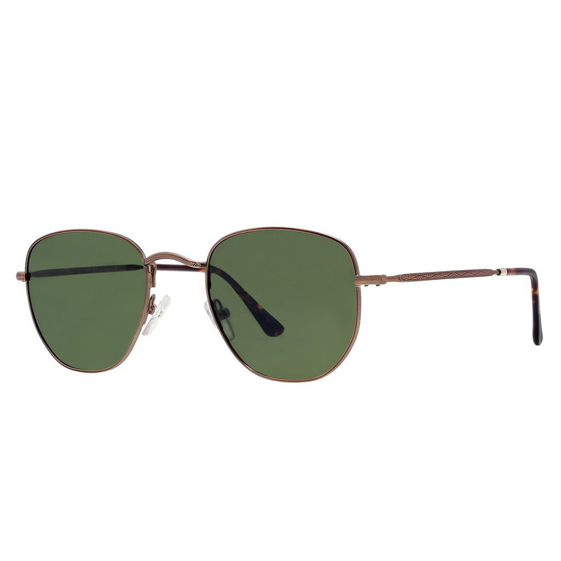 Polarized Hexagonal Sunglasses Vogs 630A Mat Brown Eyewear Green Lenses