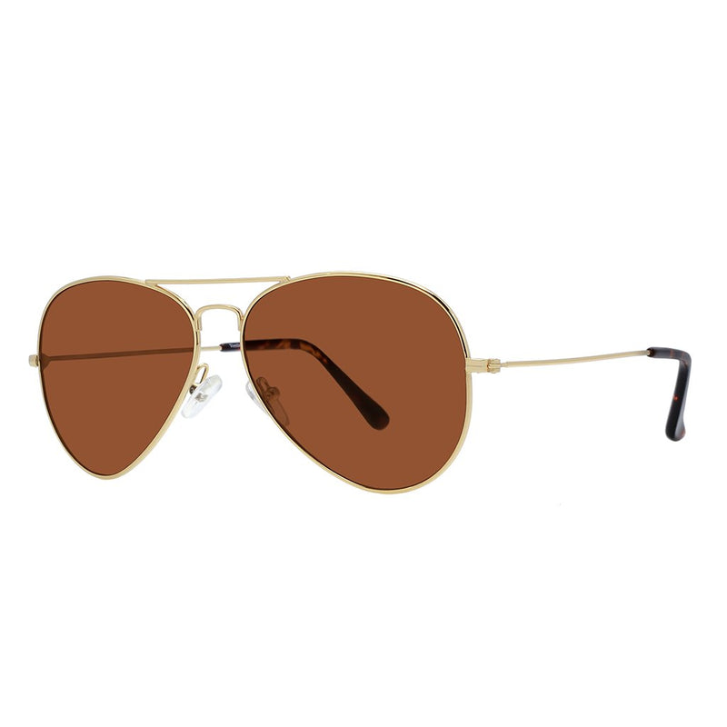 Polarized Pilot Sunglasses Vogs Raptor Gold Eyewear Brown Lenses - Medium Size