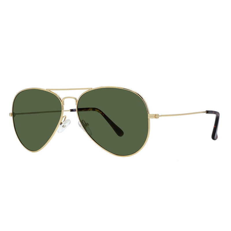 Polarized Pilot Sunglasses Vogs Raptor Gold Eyewear Green Lenses - Medium Size