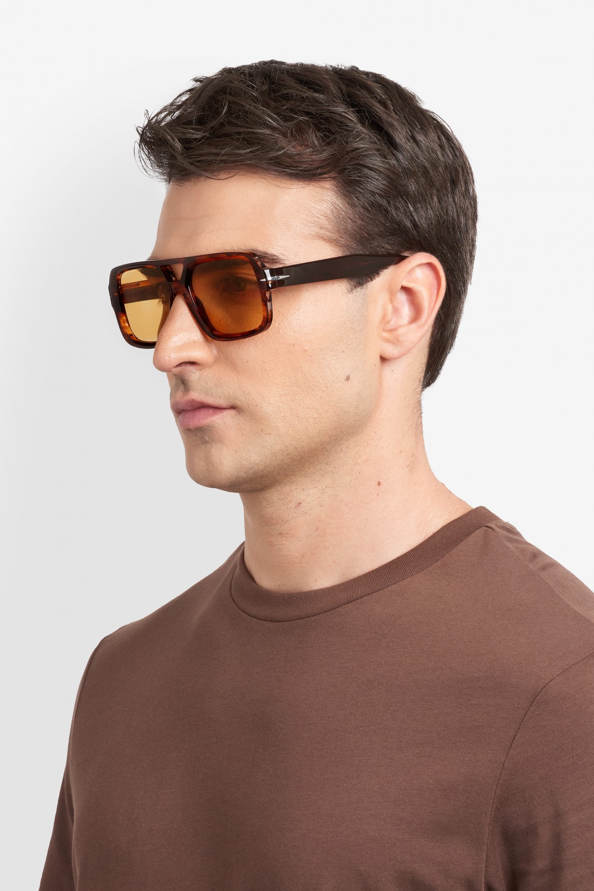 Davıd Beckham Erkek Kemik Güneş Gözlüğü Kahverengi Çerçeve Sarı Cam