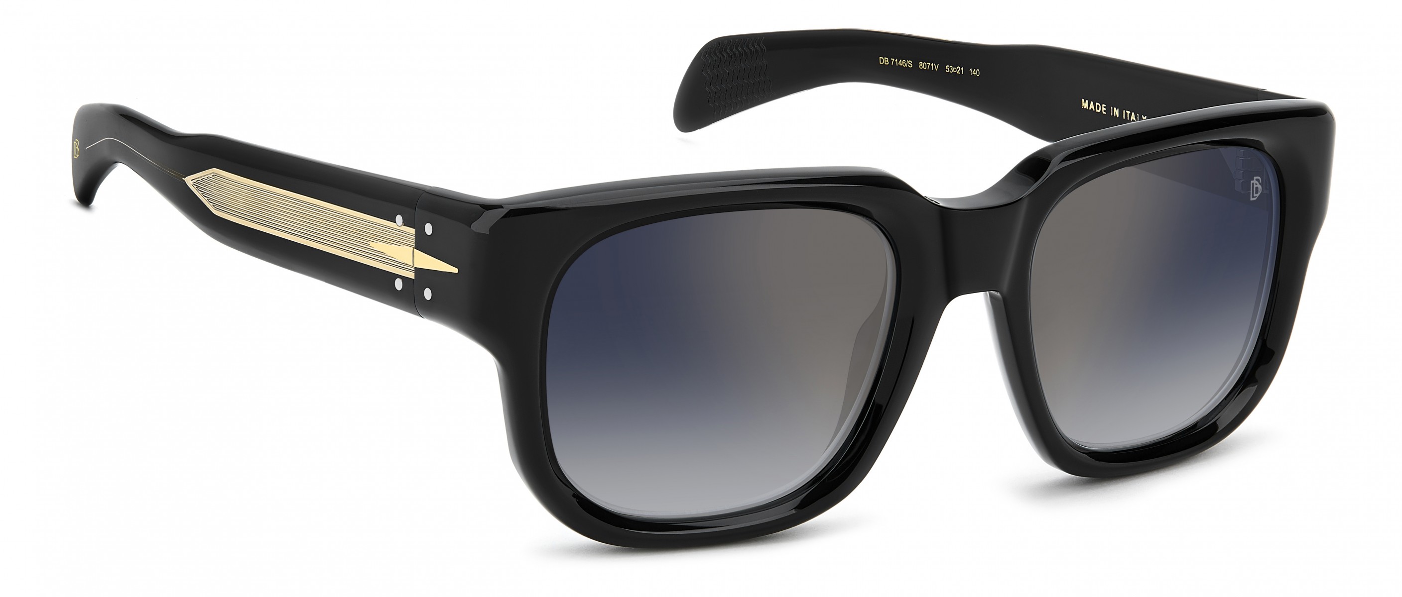 Davıd Beckham Erkek Kemik Güneş Gözlüğü Siyah Çerçeve Mavi Degrade Altın Ayna  Cam