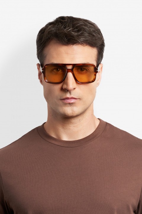 Davıd Beckham Erkek Kemik Güneş Gözlüğü Kahverengi Çerçeve Sarı Cam