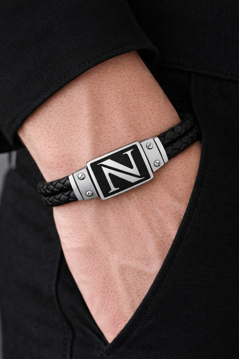 NRS Global Çelik Detaylı Deri Erkek Bileklik