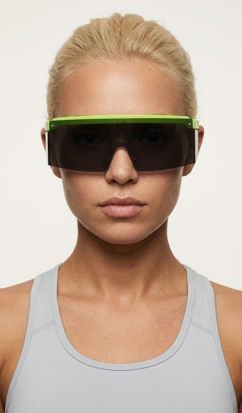 Plaj Beachvolley Stili Güneş Gözlüğü Siyah UV400 yüksek koruma yeşil sap 140mm