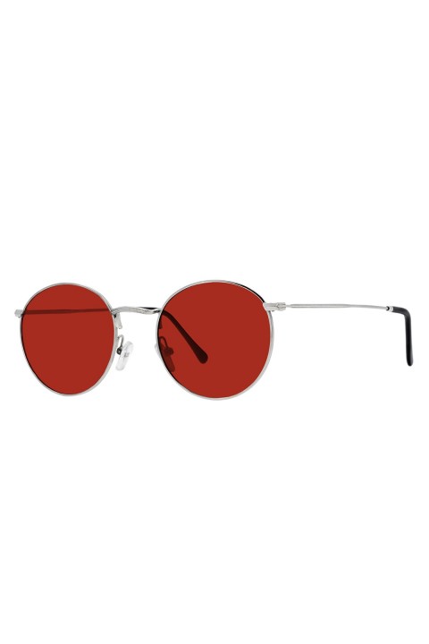Sanches  Polarize Yuvarlak Retro Gözlük Gümüş Çerçeve Kırmızı Cam Güneş Gözlüğü
