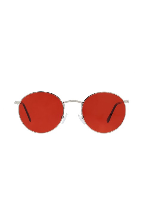 Sanches  Polarize Yuvarlak Retro Gözlük Gümüş Çerçeve Kırmızı Cam Güneş Gözlüğü