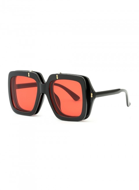 Sanches 2’si 1 Arada Blue Cut & Güneş Gözlüğü  54 mm  Mekanik Klipsli Siyah Çerçeve Açık Kırmızı Cam UV400 koruma