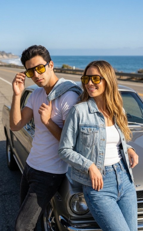 Sanches Antifar Sarı Cam Unisex Güneş Gözlüğü 57 mm UV400 Koruma Modern Stylish Tasarım Siyah çerçeve Sarı Cam