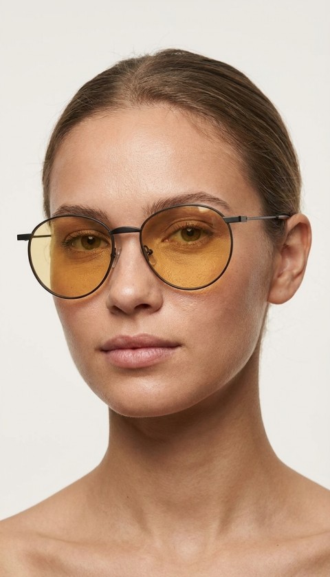 Sanches Antifar Unisex Güneş Gözlüğü Siyah Metal Çerçeve Sarı Cam UV400 Koruma