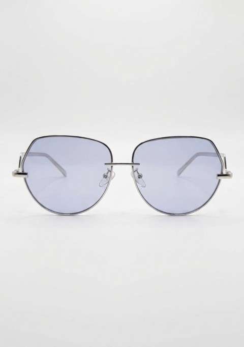 Sanches Geometrik Kore Tarzı Kadın Güneş Gözlüğü  56 mm Gümüş Metal çerçeve Açık Mavi UV400 Koruma Cam  Yeni Sezon