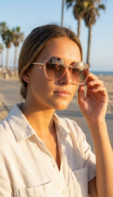 Sanches – Geometrik Rose Gold Polarize Güneş Gözlüğü 57mm Large