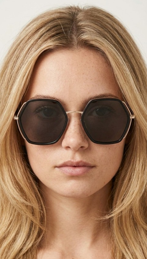 Sanches Kadın Altıgen Polarize Güneş Gözlüğü 57 mm Asetat & Metal Detay Zamansız Tasarım