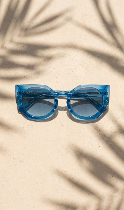 Sanches Kadın Kedi Gözü Güneş Gözlüğü 54 mm Mavi Kemik Çerçeve Mavi Geçişli UV400 Korumalı Cam