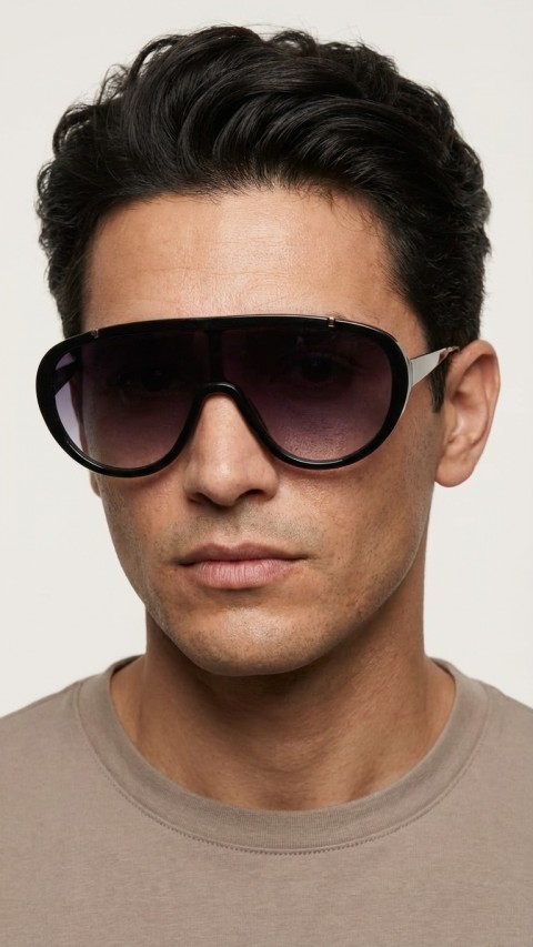 Sanches Maske Güneş Gözlüğü  2026 Yeni Sezon | 135 mm | Unisex | Trend Maske Tasarım Siyah