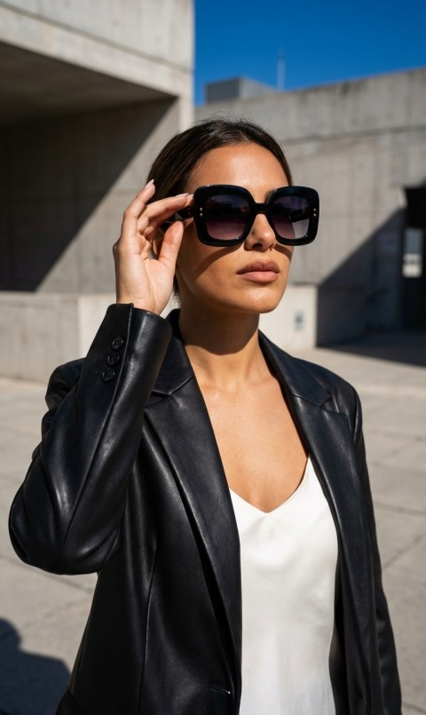 Sanches Sofistike Kare Asetat Kadın Güneş Gözlüğü  50 mm Siyah Çeçreve Siyah UV400 Koruma Cam Zamansız Koleksiyon