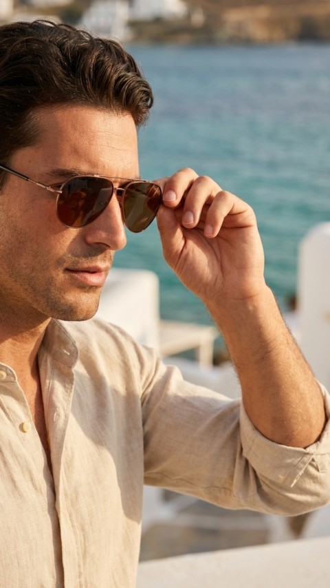 Sanches Titanyum Polarize Pilot Güneş Gözlüğü Kahve Çerçeve Kahve Degrade Cam 60 mm