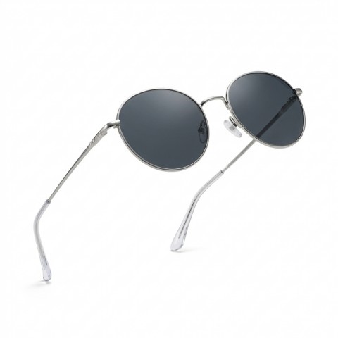 Sanches Titanyum Yuvarlak Güneş Gözlüğü Gümüş Çerçeve Füme Cam