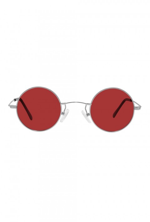 Sanches Vintage Yuvarlak Polarize Güneş Gözlüğü Gümüş çerçeve Kırmızı Cam 42 mm