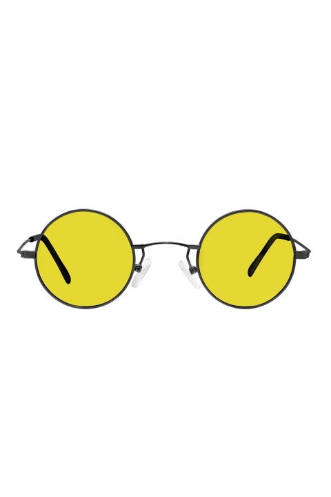 Vintage Yuvarlak Polarize Siyah Güneş Gözlüğü Sarı Cam Vintage 42.11