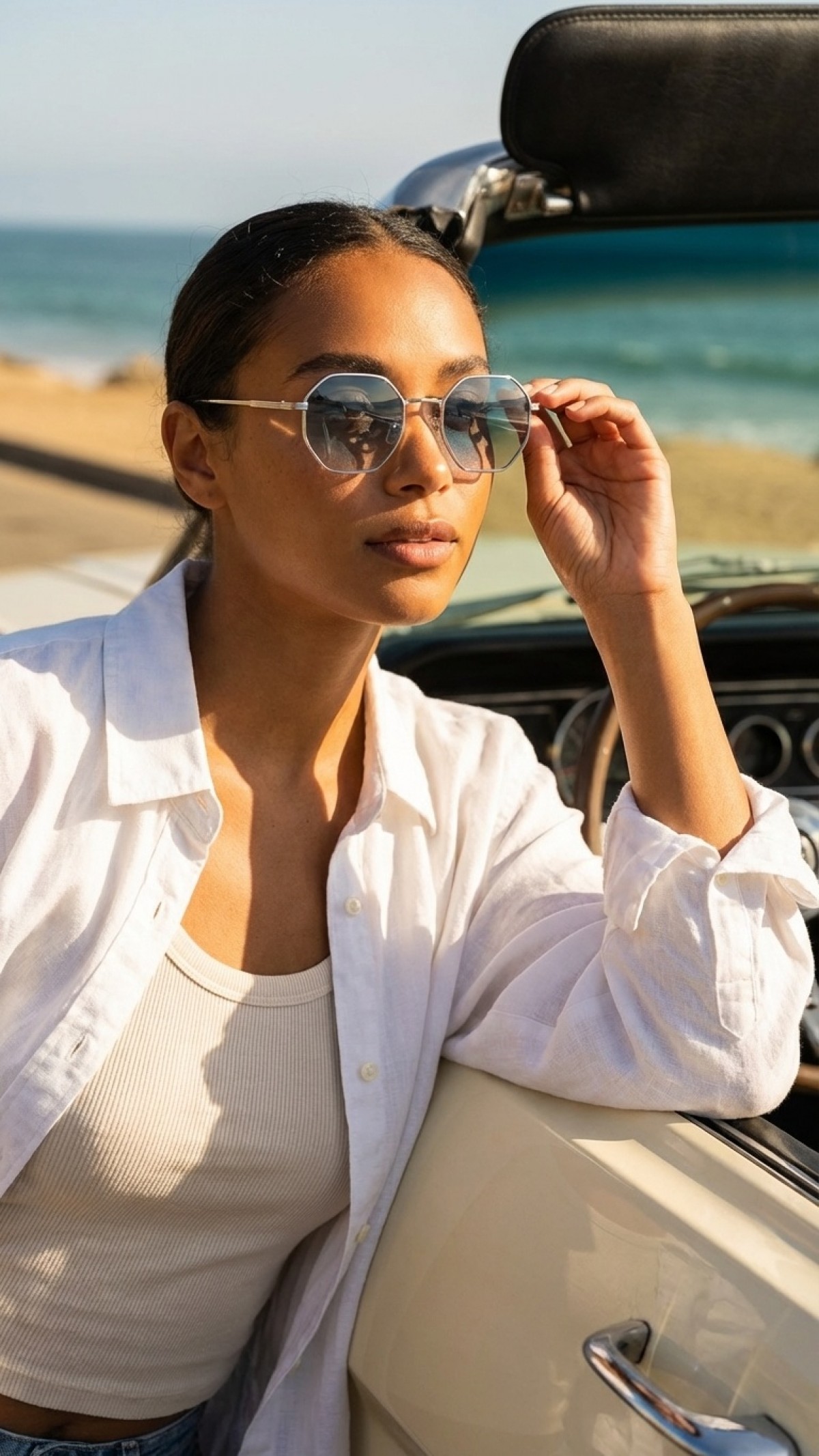 Sanches – Geometrik Gümüş Unisex Güneş Gözlüğü Açık Mavi UV400 Koruma Cam  50 mm Özel Tasarım Burun