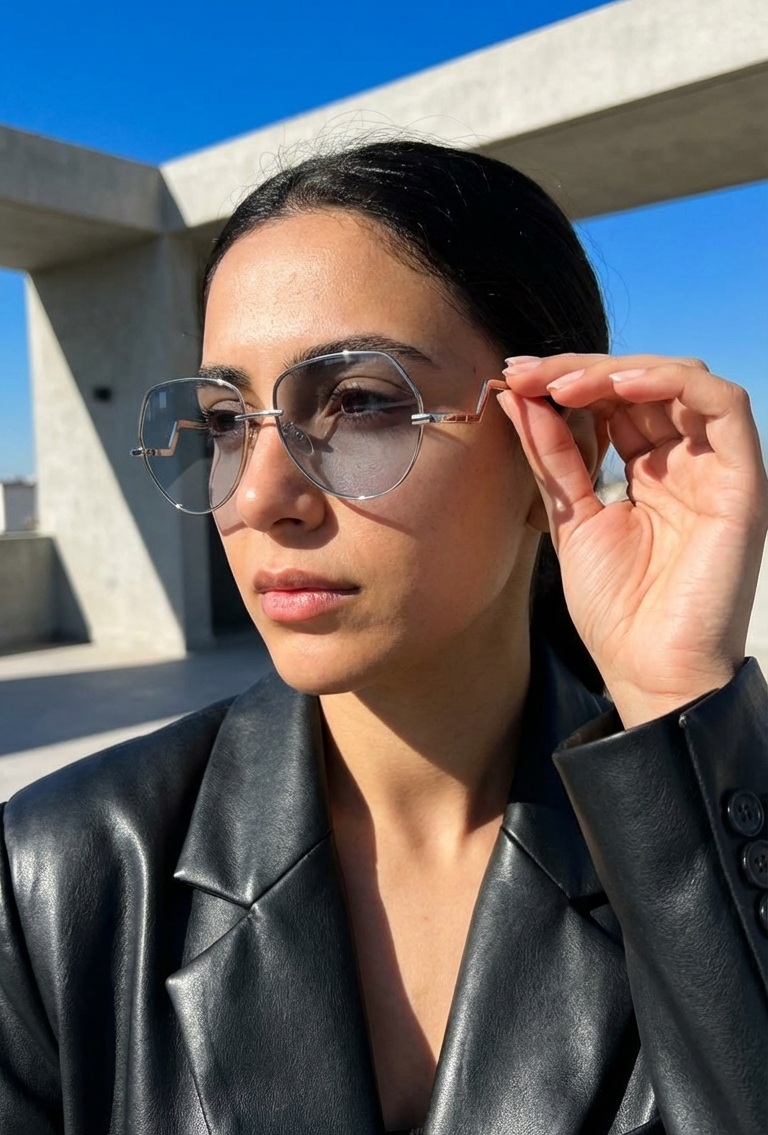 Sanches Geometrik Kore Tarzı Kadın Güneş Gözlüğü  56 mm Gümüş Metal çerçeve Açık Mavi UV400 Koruma Cam  Yeni Sezon