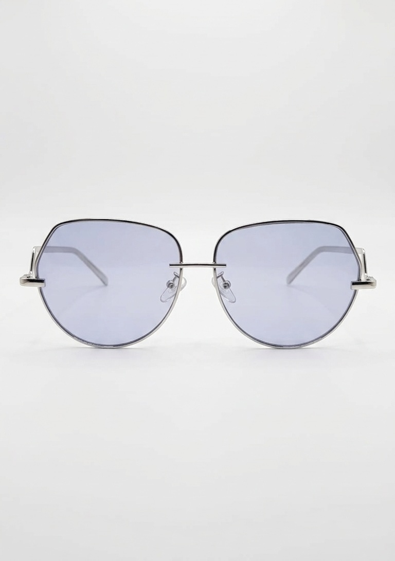 Sanches Geometrik Kore Tarzı Kadın Güneş Gözlüğü  56 mm Gümüş Metal çerçeve Açık Mavi UV400 Koruma Cam  Yeni Sezon